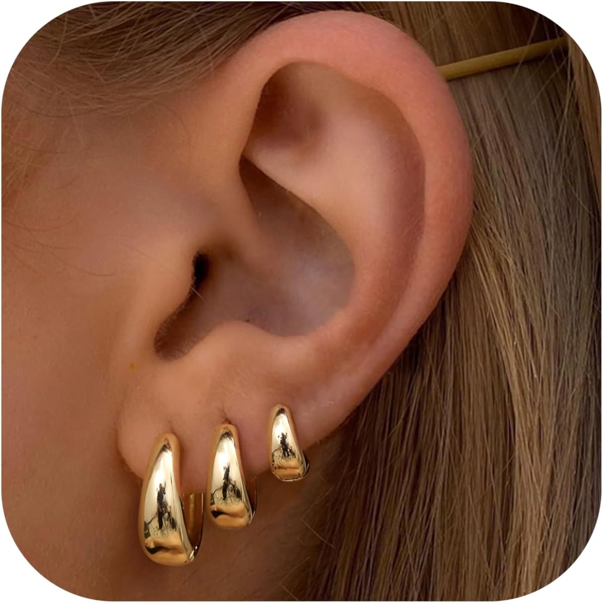 BESTEEL 3Pairs Gold Hoop Earrings Set for Women Chunky Gold Silver Earring 14K Gold Filled Hypoallergenic Small Huggie Hoops Lightweight Tiny Thick Trendy Hoop Earrings Stacks for Multiple Piercing