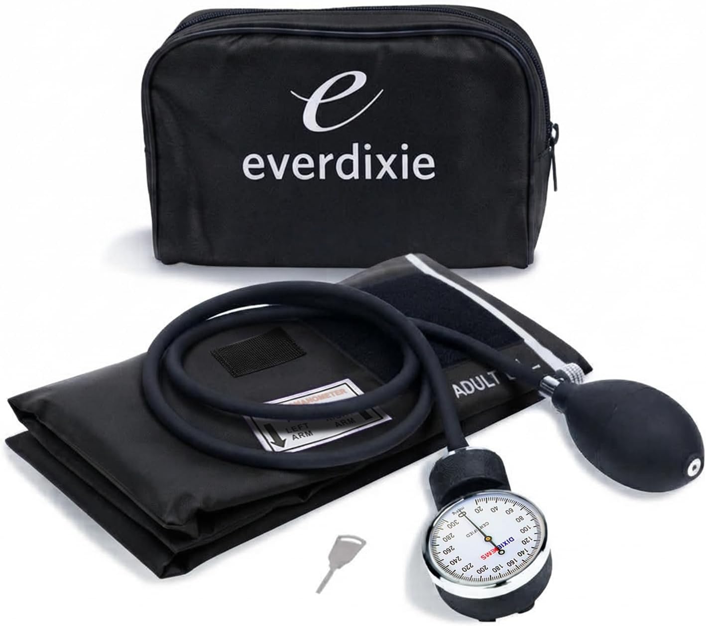 Dixie EMS Deluxe Aneroid Sphygmomanometer Blood Pressure Set W/Adult Cuff, Carrying Case and Calibration Tool - Black