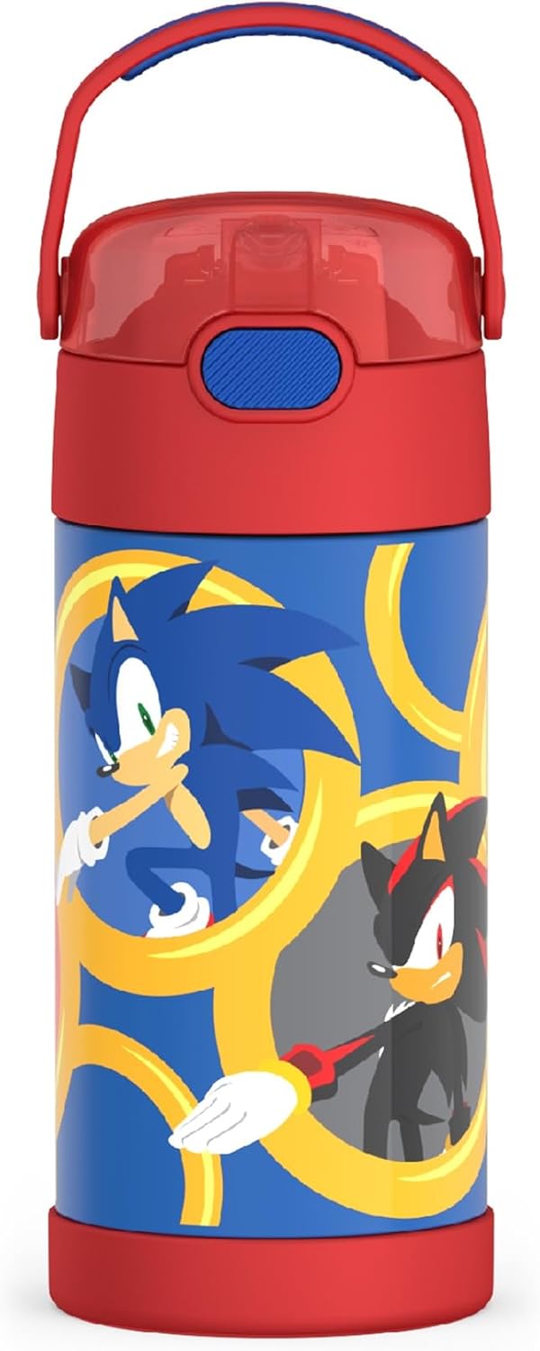 THERMOS FUNTAINER Water Bottle with Straw - 12 Ounce - Kids Stainless Steel Vacuum Insulated Water Bottle with Lid, Sonic the Hedgehog