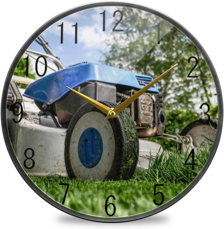 FANTAZIO Desk Clock Clock Blue Lawnmower Picture Wall Clock Stand Clock for Kitchen, Living Room, Bedroom 11.9x11.9inch/9.5x9.5inch