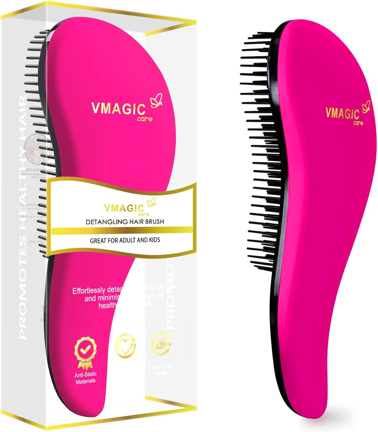 Detangling Brush - glide the Detangler Brush through Tangled hair - Best Comb for Women, Girls, Men & Boys - Use in Wet and Dry Hair (Rose Red)