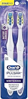 Oral-B Pulsar, Battery Powered 3D White Advanced Vivid Soft Toothbrush Twin Pack, Tooth Brush Pack, Travel Essentials (Colors May Vary)