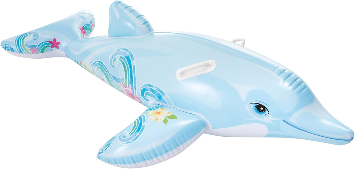 Intex Childrens Inflatable Ride On Lil Dolphin Swimming Pool Fun Accessory, Lite Blue