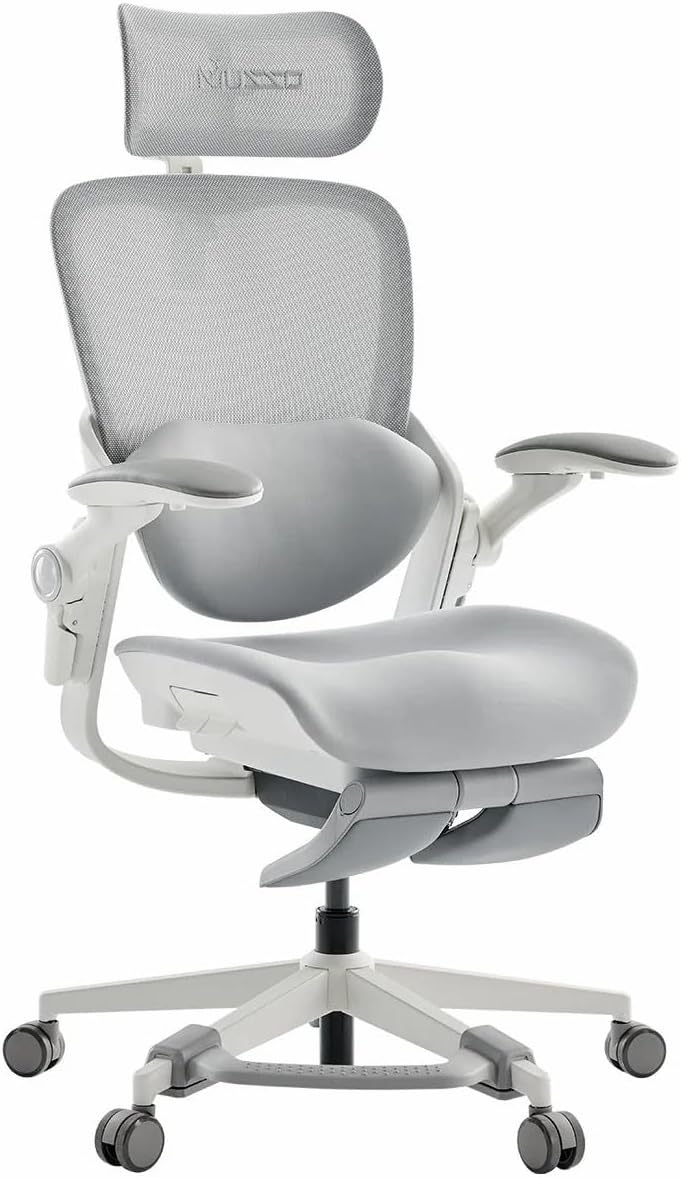 MUSSO E80 MUSE Petite Ergonomic Office Chair for Women, Grey | 3-Level 3D Lumbar Support, 4D Headrest, 90° Flip-Up Arms, Footrest, 135° Recline, Breathable Mesh