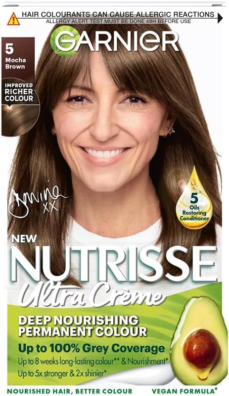 Garnier Nutrisse Permanent Hair Dye, Natural-looking, hair colour result, For All Hair Types, 5 Mocha Brown