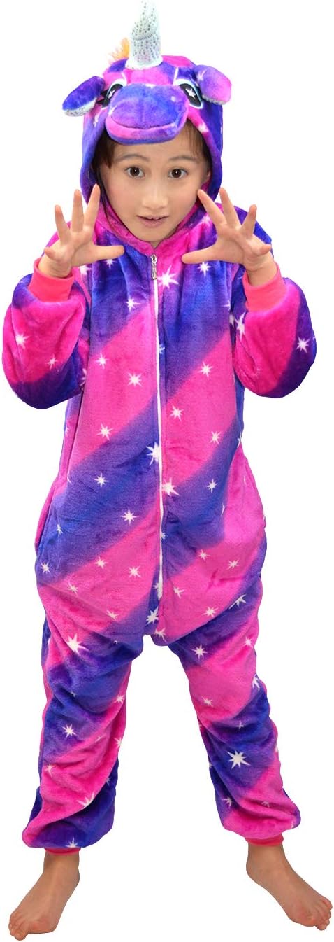 Best Home & Baby Girls Hooded 3D Unicorn Onesie Pyjamas Nightwear Dress Up Fleece Toddler to Teenage (4, Unicorn Stars Red Purple)