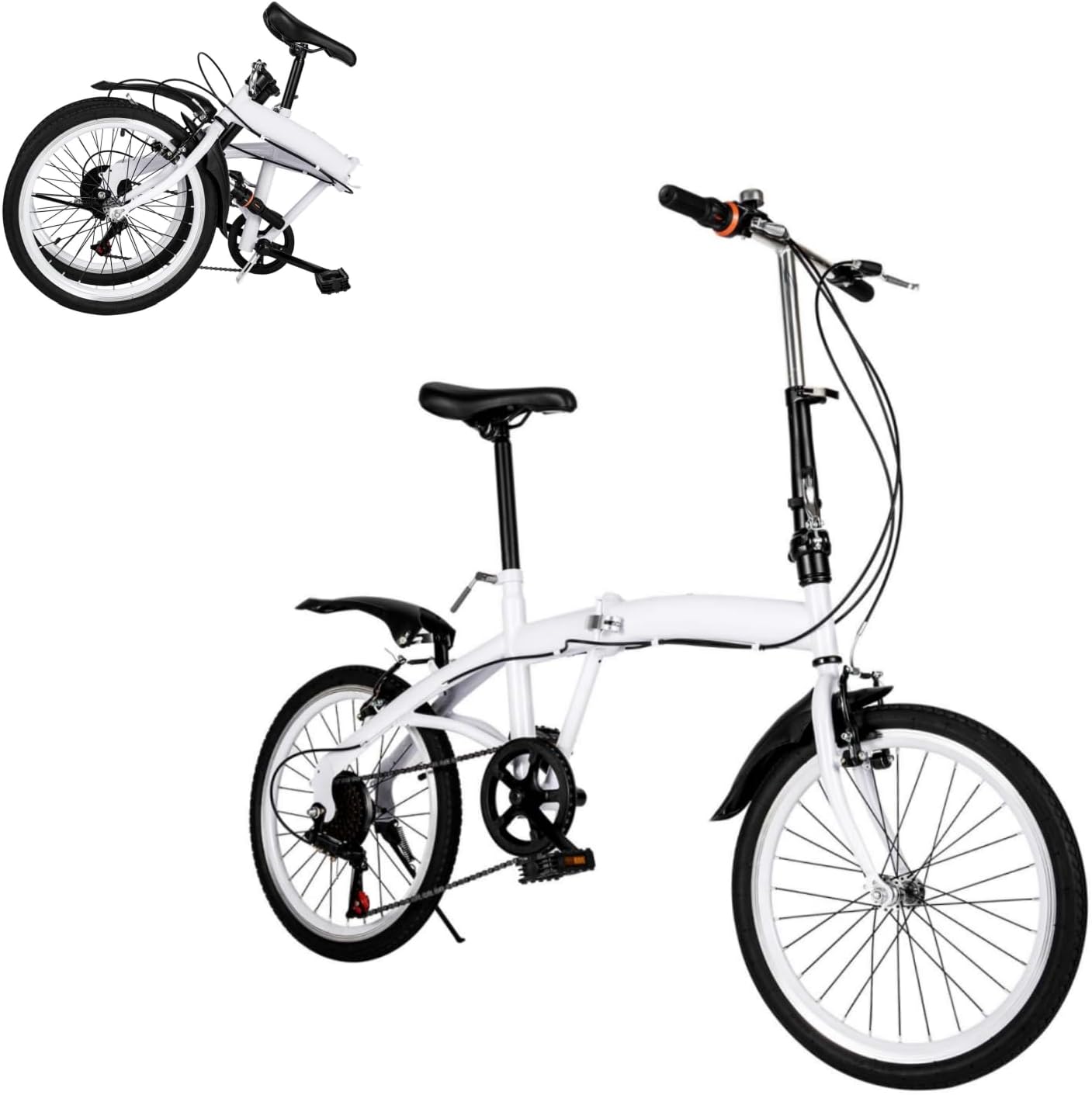 AOOUNGM 20 Inch Folding Bike Adult, Adjustable Height Mountain Bike, 6 Speed Lightweight Alloy Folding Bicycle, Folding Bicycle for Adult Men and Women Teens, City Bike for Children, White