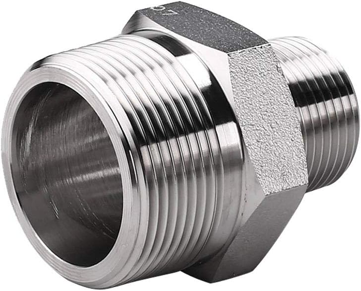 Stainless Steel 304 Forged Pipe Fitting, Reducing Hex Nipple, 3/4" NPT Male x 3/8" NPT Male Reducer Straight Connector, 3000psi