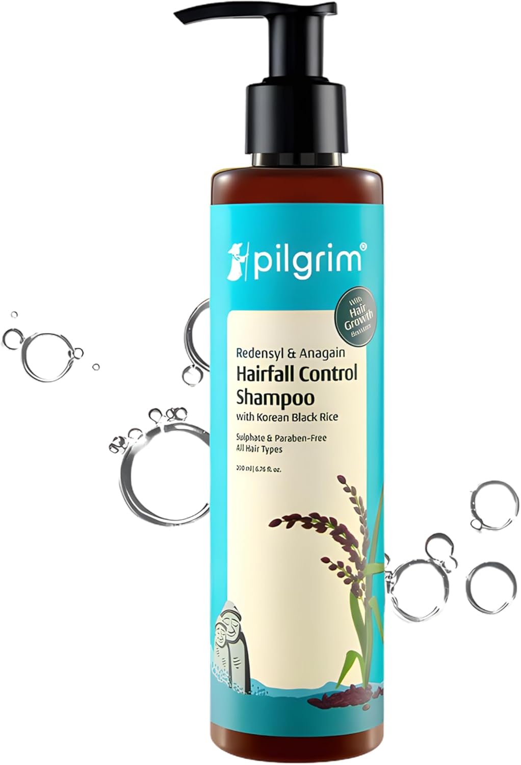 Pilgrim Redensyl & Anagain Hairfall Control Shampoo with Korean Black Rice 200ml Anti Hairfall Shampoo for Men & Women Reduces Hairfall Promotes Hair Thickness for All Hair Types