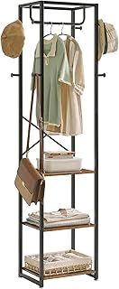 IBUYKE Coat Rack with Shelves, Freestanding Hall Tree with 3 Shelves and 8 Hooks, Industrial Clothes Stand for Entryway, Hallway, Bedroom, Rustic Brown UTMJ088H