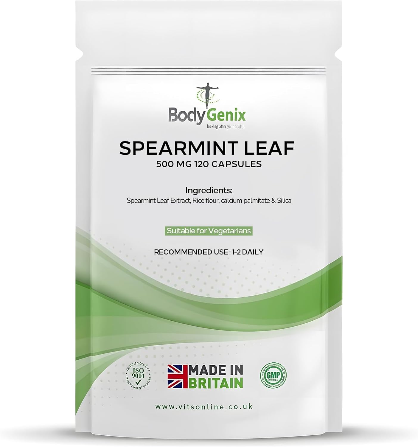 Bodygenix Spearmint Leaf Capsules - 500mg Hormonal Balance Digestive Health Fatigue & Stress Relief Support Antioxidant Formula Natural Food Supplement - 120 Capsules 4 Month Supply