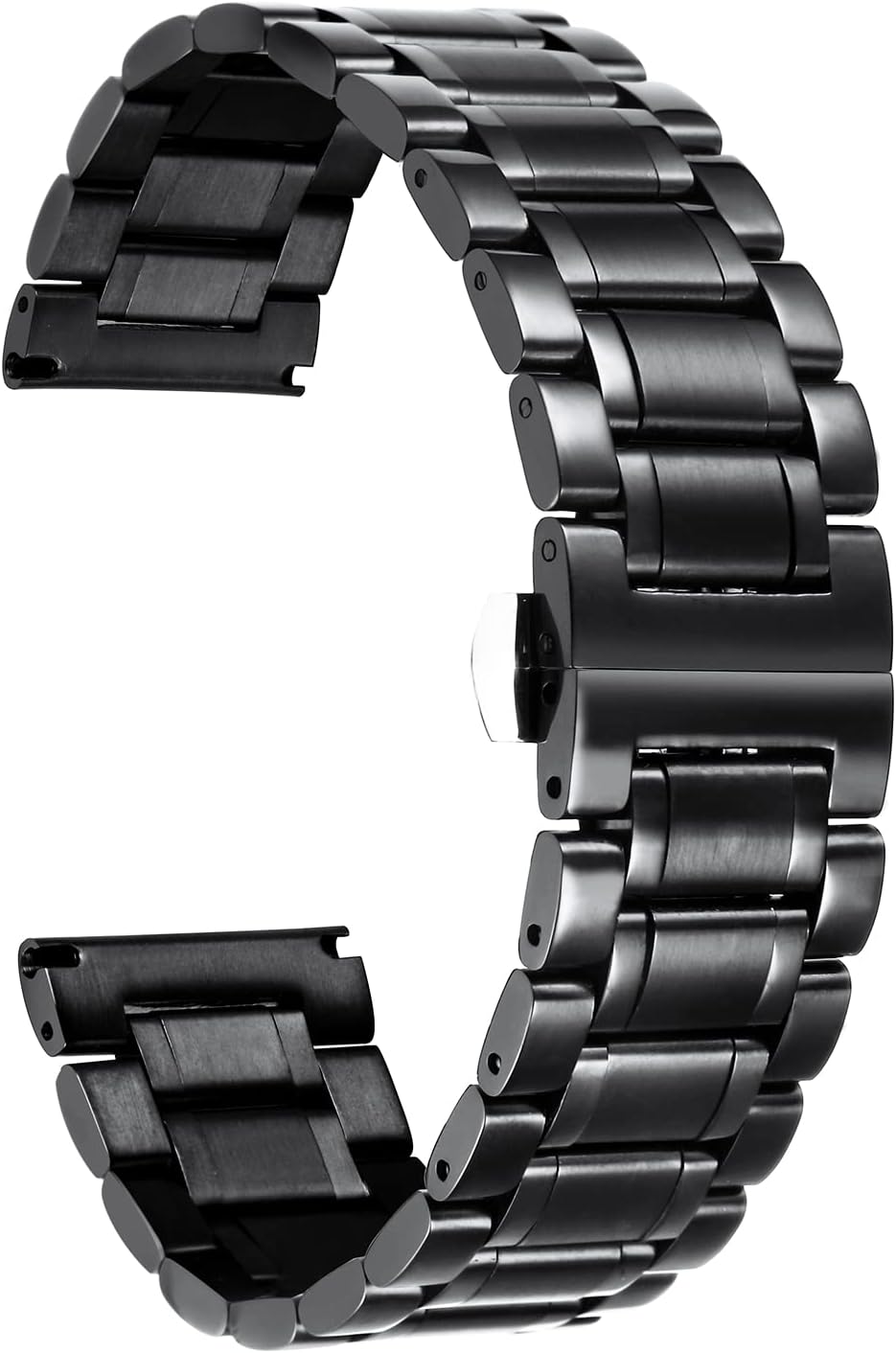 BINLUN Stainless Steel Watch Band 12mm 14mm 16mm 18mm 19mm 20mm 21mm 22mm 24mm Adjustable Metal Link Watch Bracelet with Straight & Curved Ends for Business Daily Wear Men & Women (Black)