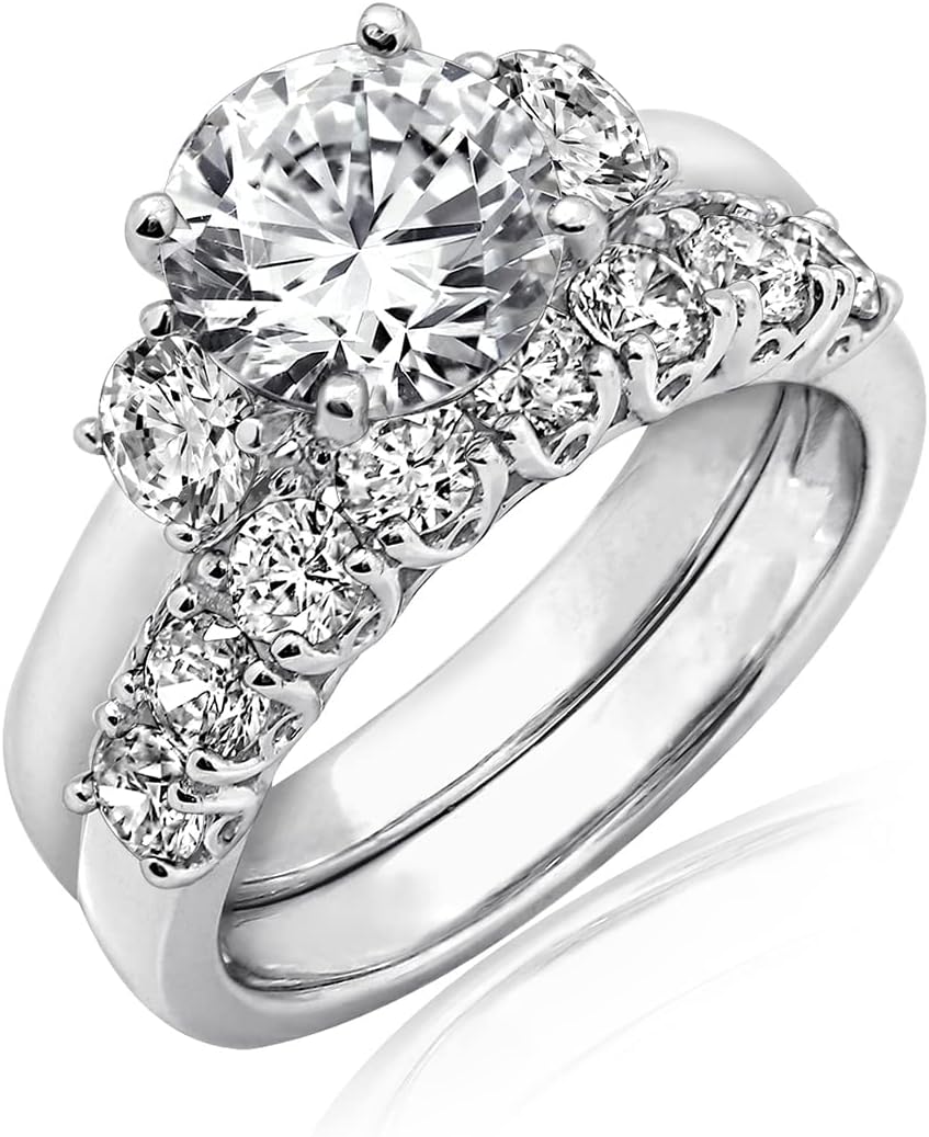 Amazon Essentials Sterling Silver Platinum Plated Infinite Elements Cubic Zirconia Three Stone Ring (previously Amazon Collection)