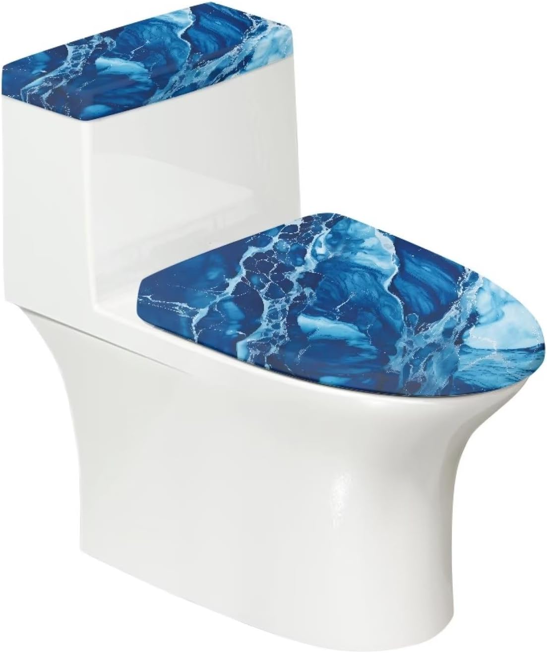 Toilet Lid Covers Reusable Set of 2 Tank Lid Covers, Dust Splash Resistant for Bathroom Office Bathroom Decor(Blue Marble)