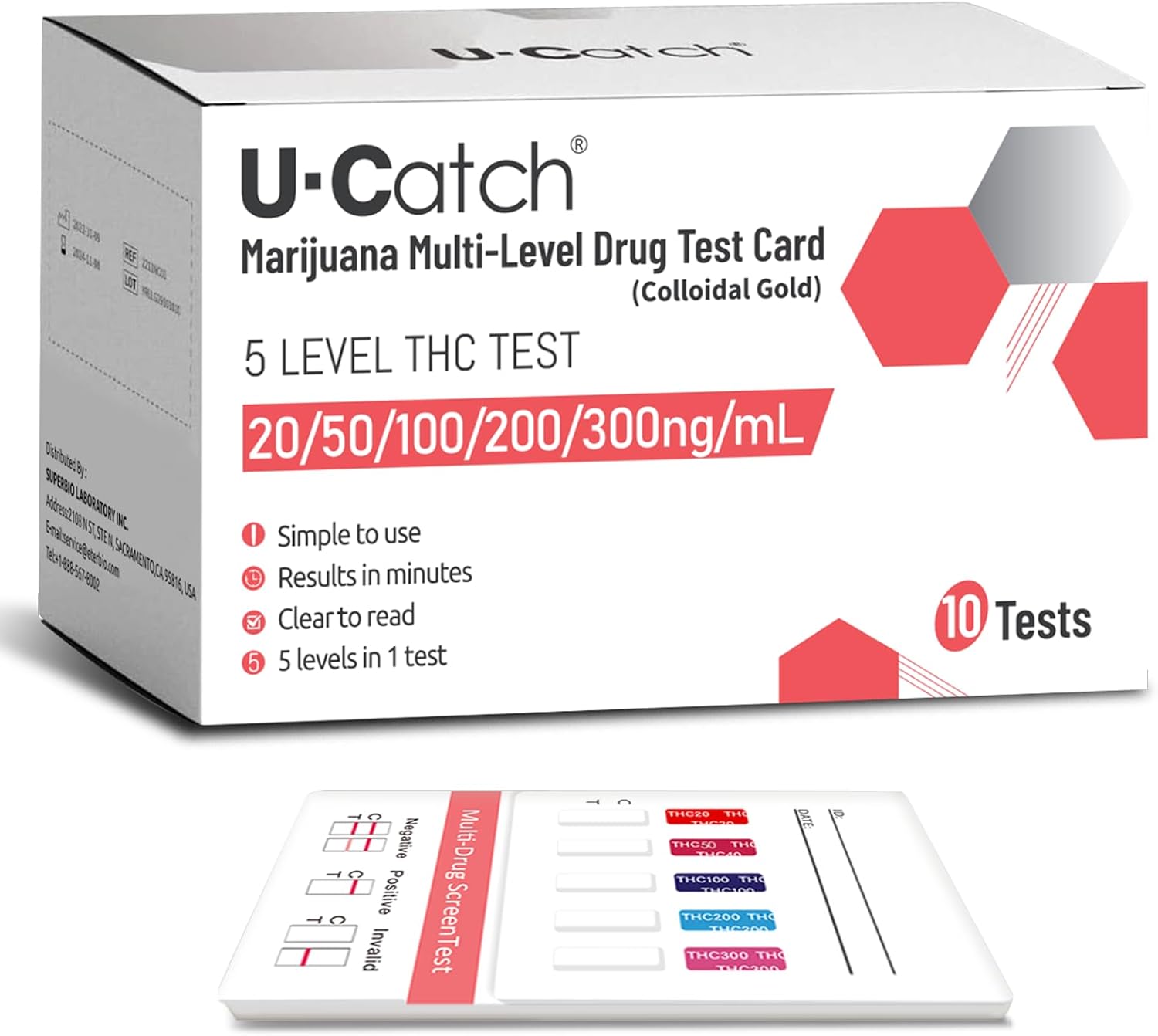 10 Pack-U Catch Marijuana Test Dip Card: Multi Level THC Test Cards Urine THC Tests for Home Detects at 20 ng/mL, 50 ng/mL, 100 ng/mL, 200 ng/mL and 300 ng/mL