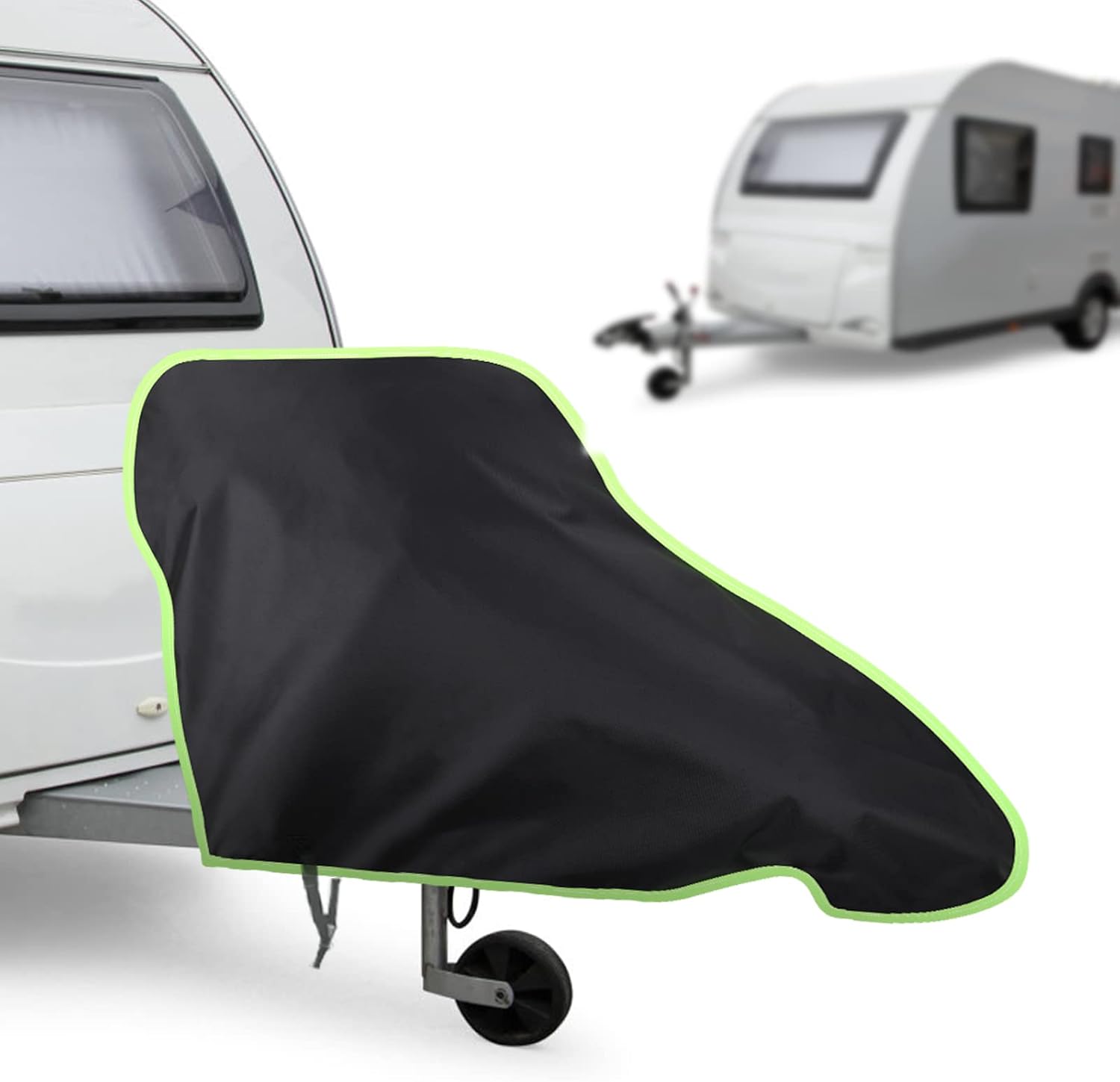 URAQT Tow Hitch Cover, Universal Waterproof Caravan Hitch Cover With Strap, Caravan Drawbar Trailer Protector, Suitable for Campervan and Caravan (Black/Green) (U7-FCGG220718-FBA)