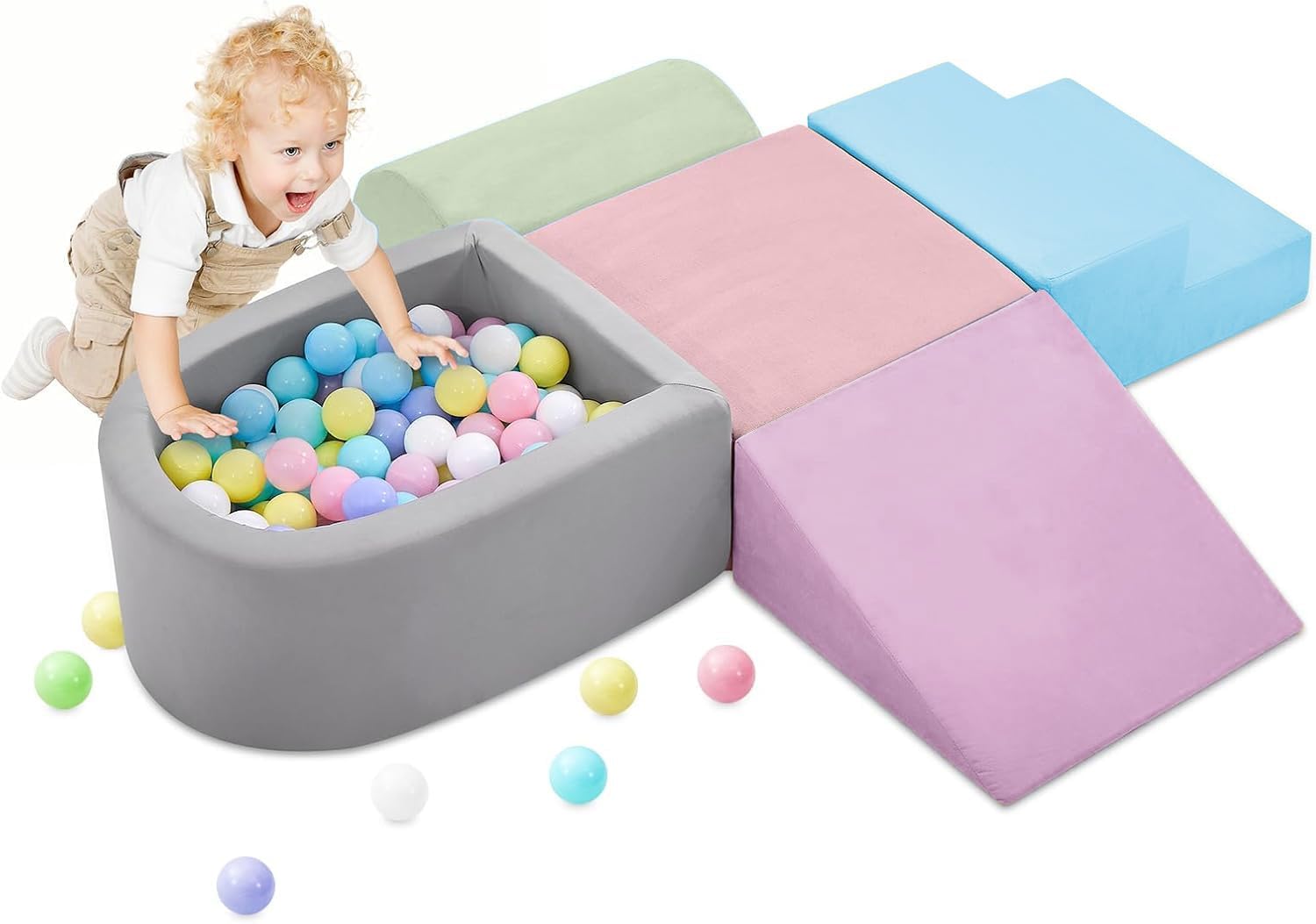 Climbing Toys for Toddlers, 5-Piece Soft Foam Climbing Blocks with Ball Pit