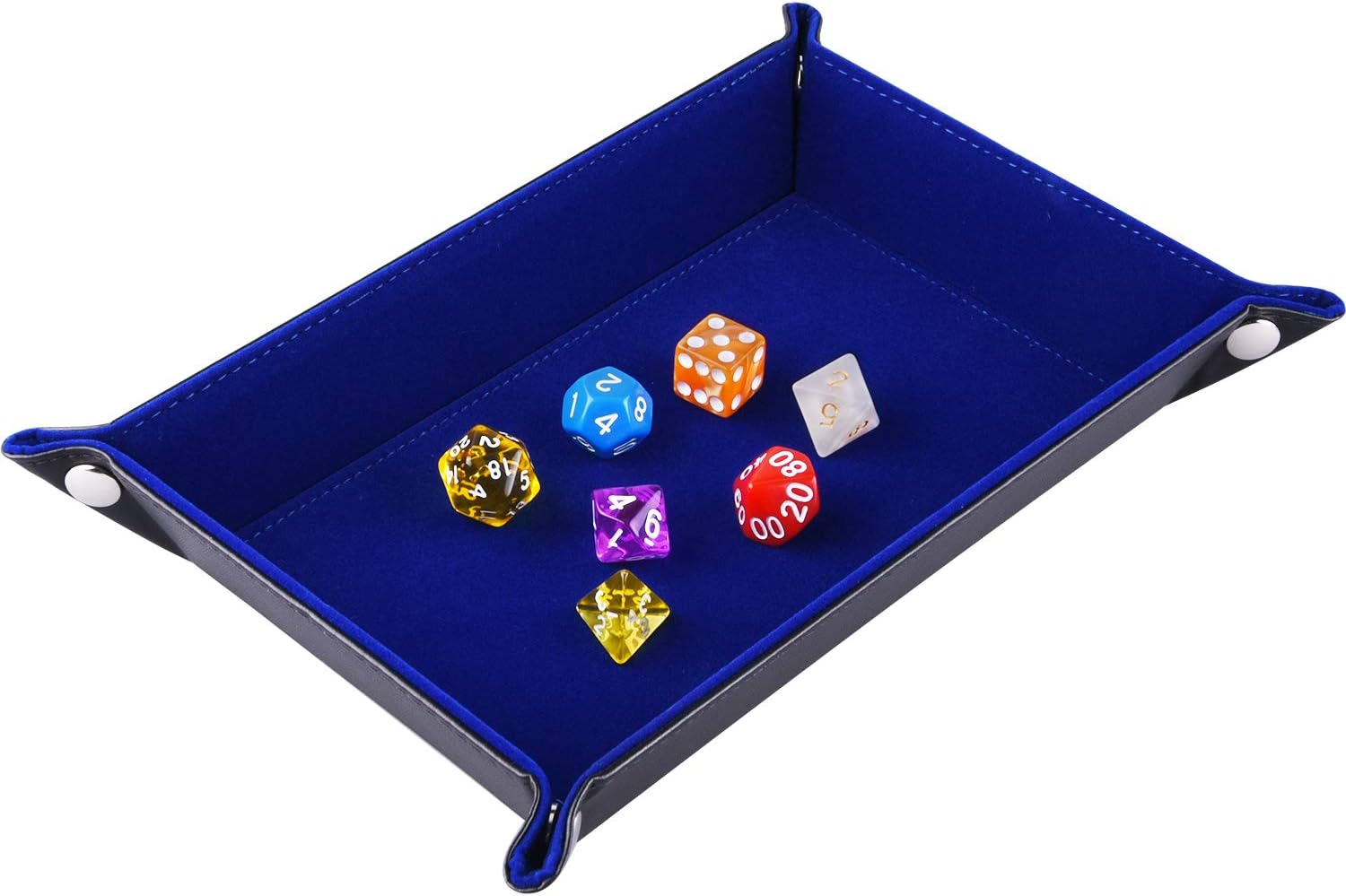 SIQUK Double Sided Dice Tray, Folding Rectangle PU Leather and Dark Blue Velvet Dice Holder for Dungeons and Dragons RPG Dice Gaming D&D and Other Table Games
