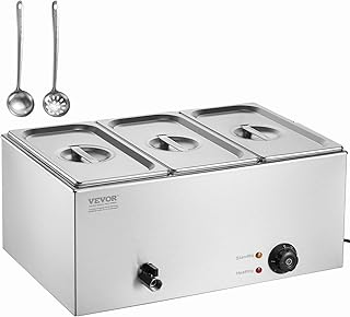 VEVOR 3-Pan Commercial Food Warmer, 24QT Electric Steam Table, 1200W Professional Countertop Stainless Steel Buffet Bain Marie with 86-185°F Temp Control for Catering and Restaurants, Silver