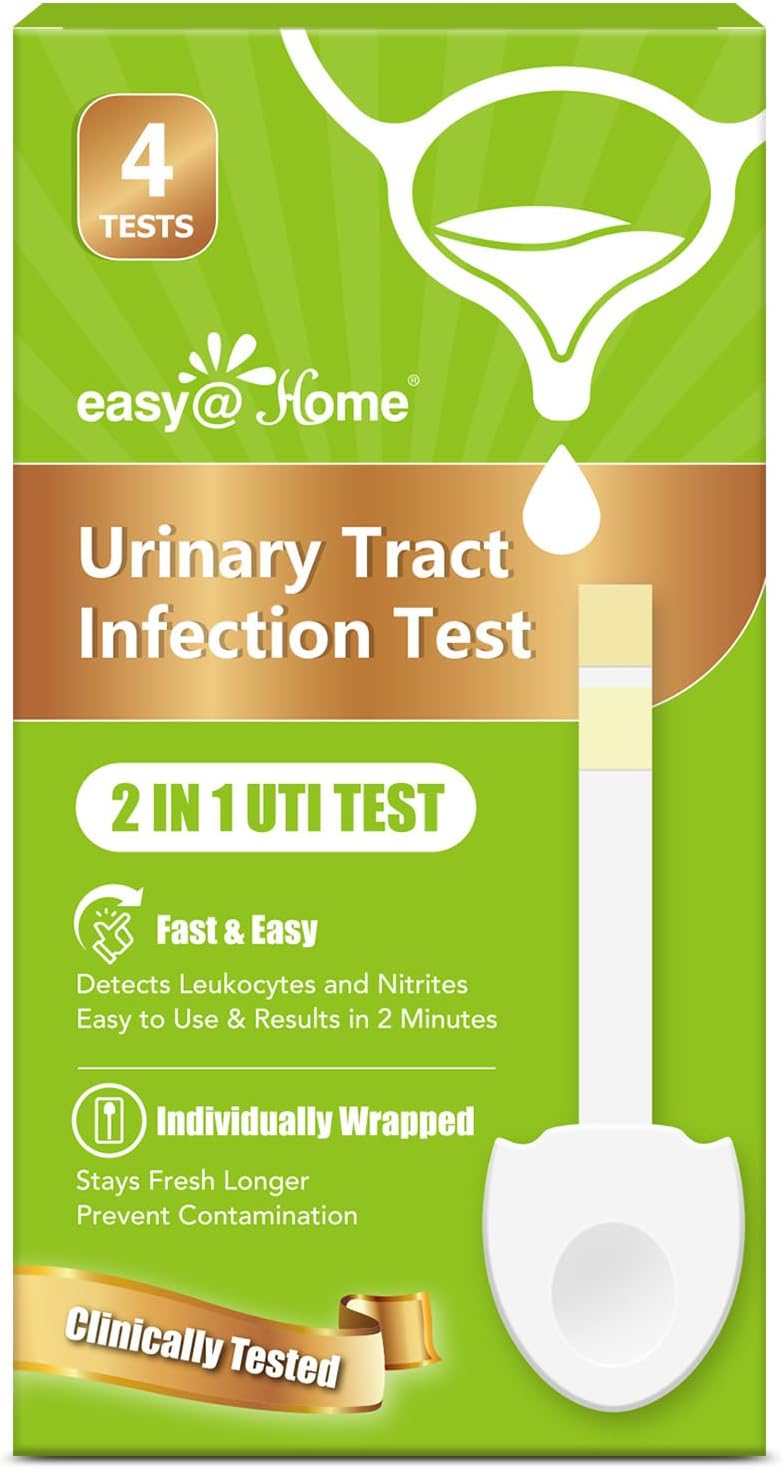 Easy@Home Urinary Tract Infection Test - UTI Test Strip for Women Home Testing Kit Detection of Leukocytes and Nitrite Over The Counter (OTC) USE Quick Accurate Results in 2 Min (4 Pack) UTI-EZU-102:4