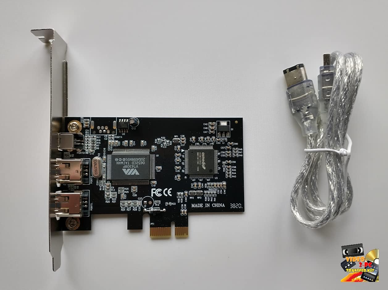 Firewire Video Capture PCI-E Card for Windows 10/11 Desktop or Tower PC. Links your MiniDV Camcorder to PC.