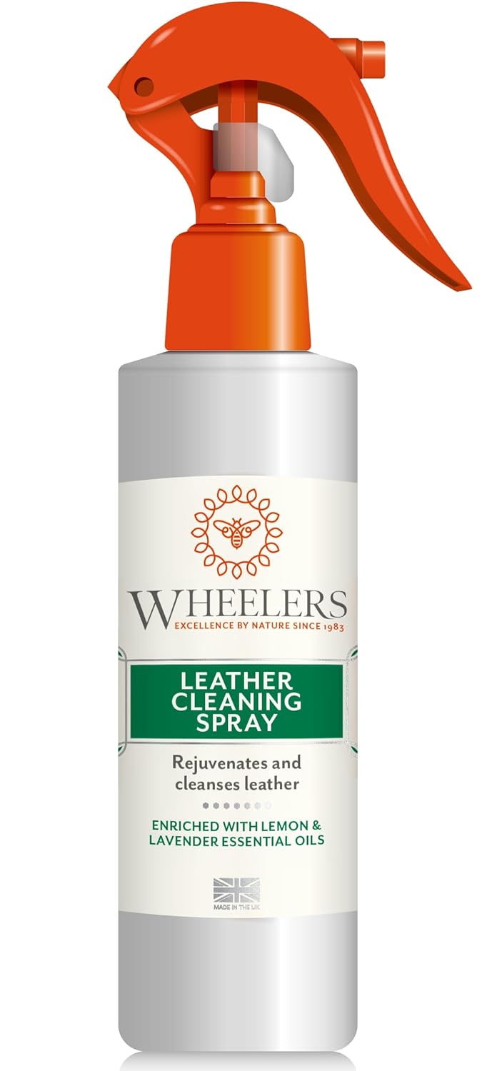 Wheelers Leather Cleaning Spray, 300ml – Rejuvenates & Cleans Leather, Nourished with Essential Oils, Ideal for Furniture Automotive Luggage Shoes Handbags Gloves & More