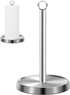 Paper Towel Holder Countertop, Silver Stainless Steel Paper Towel Holder for Standard & Jumbo Rolls, Paper Towel Holder Stand with Weighted Anti-Slip Base for Kitchen Bathroom