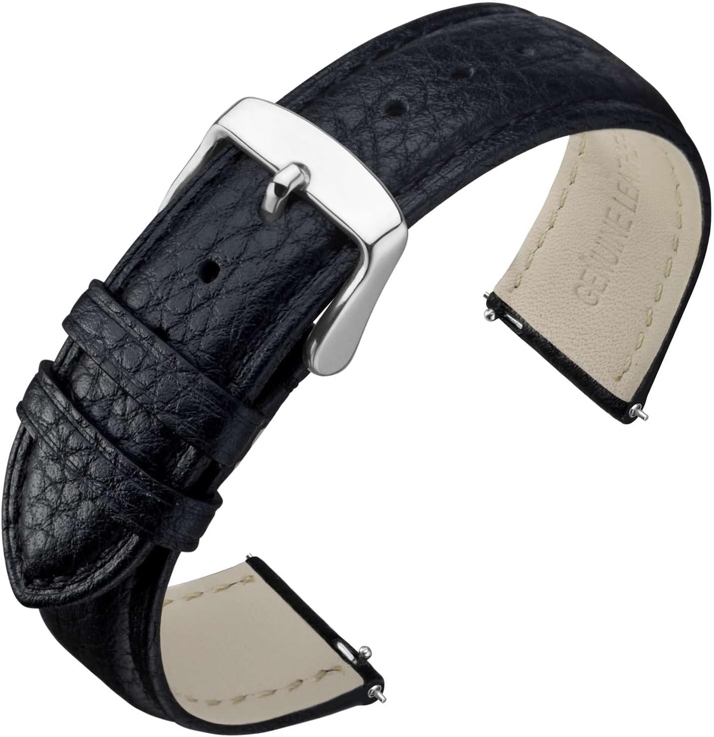 ANNEFIT Watch Band 20mm, Quick Release Textured Padded Leather Straps with Silver Buckle for Men and Women (Black)