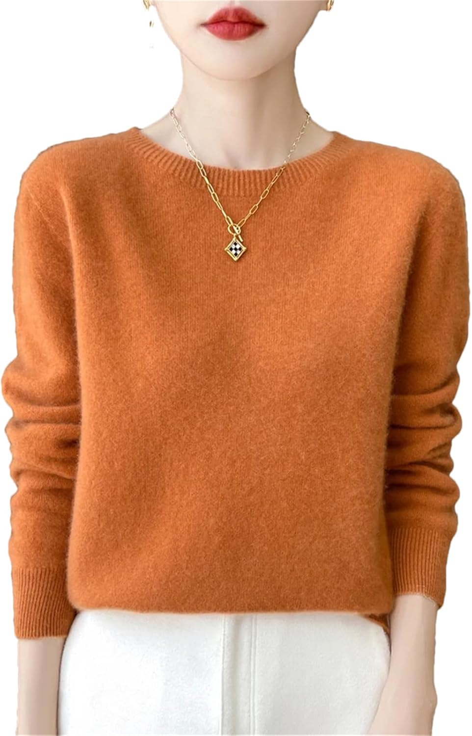 Women's Crewneck Wool Pullovers Sweater Casual Long Sleeve Solid Knitwear Jumper Tops