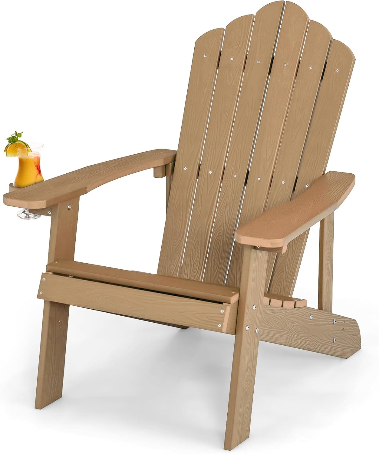 ORALNER Outdoor Adirondack Chair with Cup Holder, Plastic Resin Outdoor Deck Chair, 380 LBS Capacity, for Patio, Backyard, Porch, Balcony, Poolside, Garden, Lawn, Firepit (1, Coffee)
