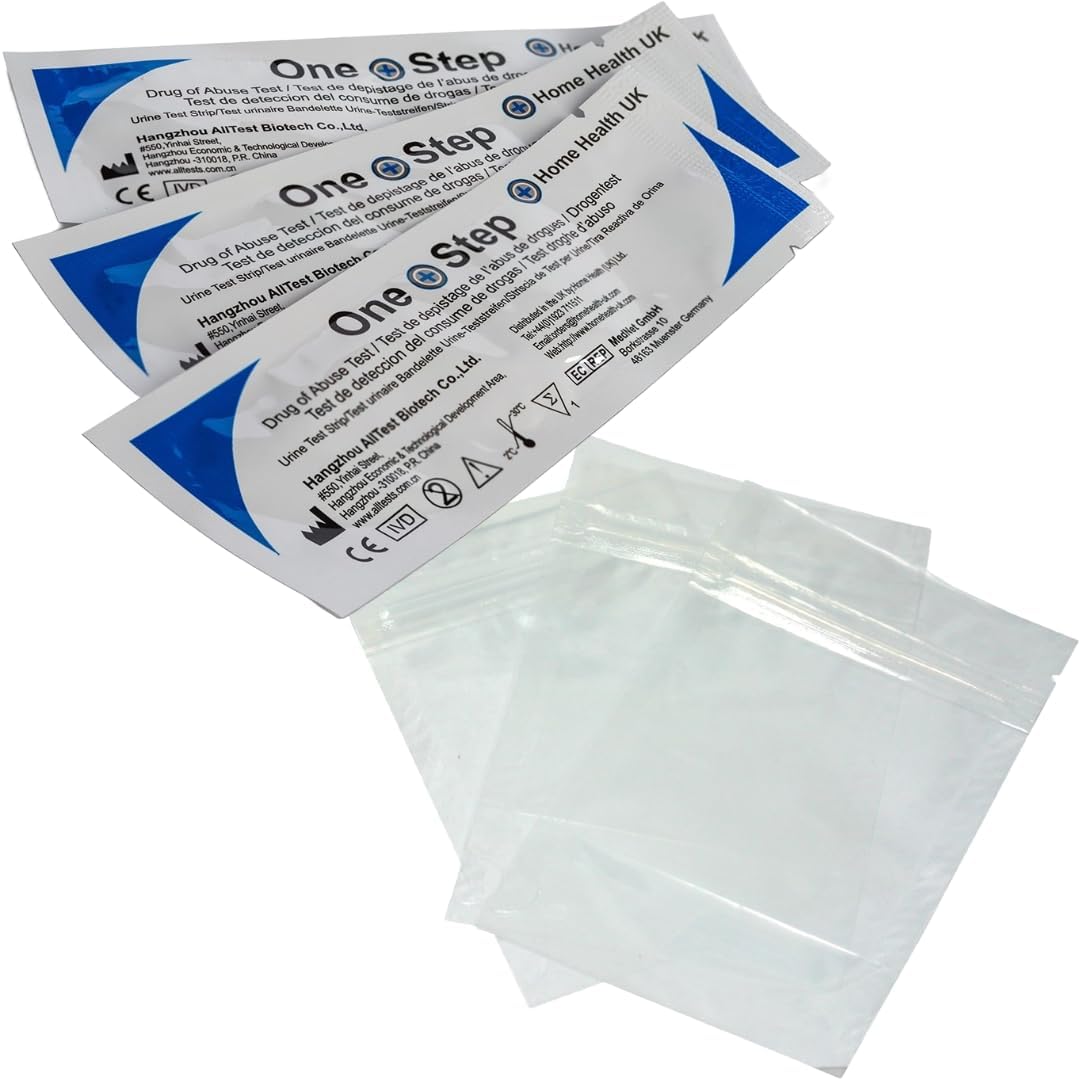 One Step - 1 Pack (5 Tests) Home Drug Test Kits - Tests for Cannabis, Cocaine, Heroin (Opiates), Speed (Amphetamines) and Ecstasy (1x5 Drug Pack + 5 Collection Bags)