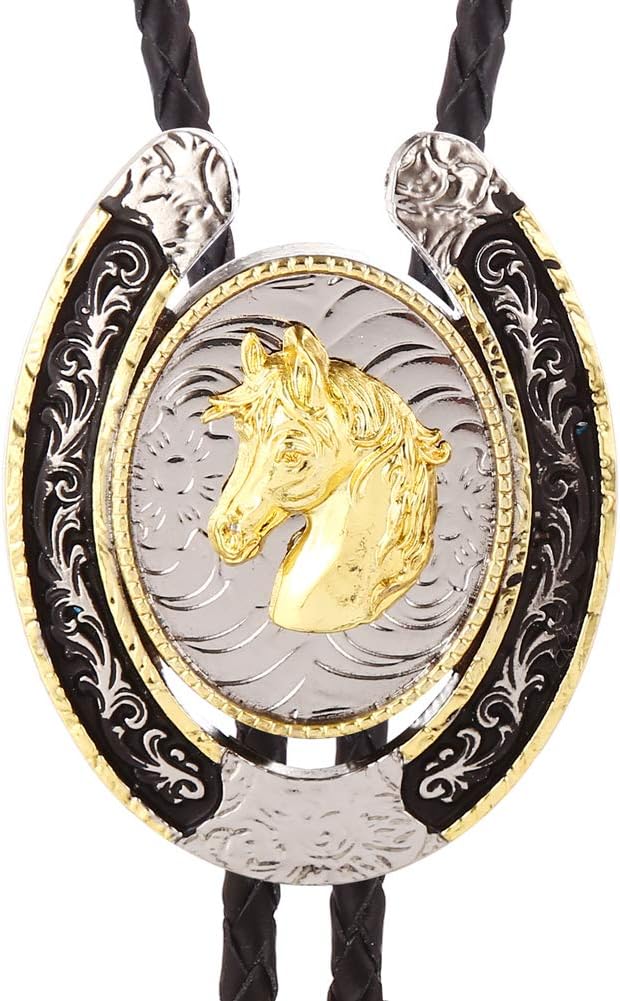 HUABOLA CALYN Bolo Tie for Men- Western Cowboy Native American Golden Horse Bolo Tie