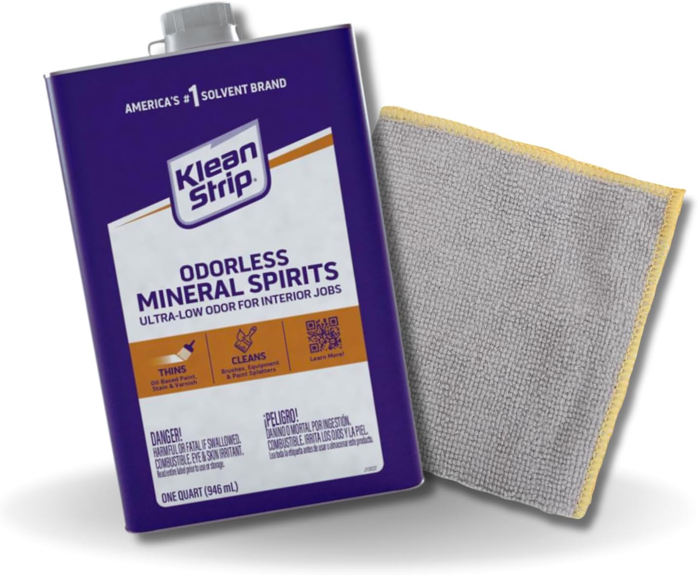 GROVE Klean Strip Odorless Mineral Spirits + Microfiber Cloth, Mineral Spirits, Odorless Paint Thinner for Oil Painting | Mineral Spirits for Cleaning & Paint Thinner for Oil Based Paint - 1QT