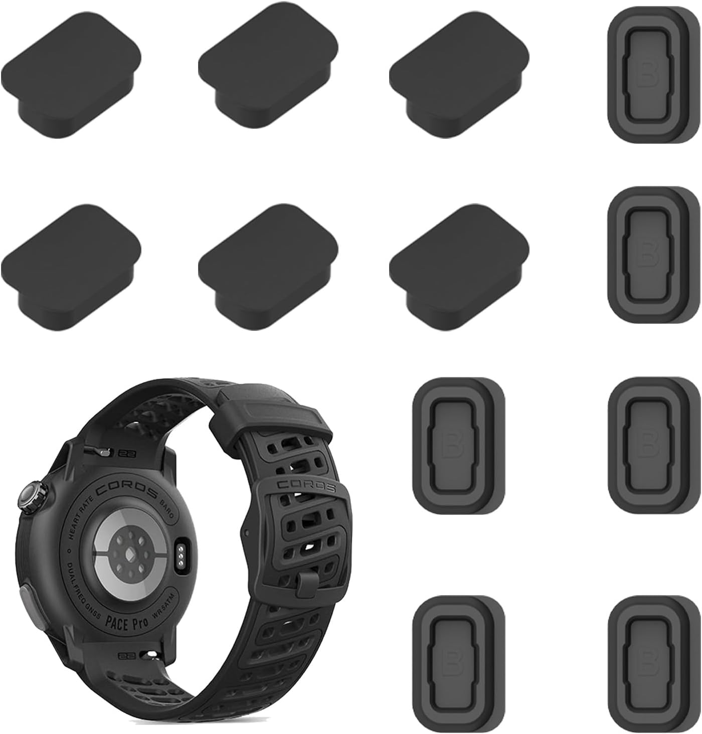12 Pack Dust Plug Compatible with COROS PACE Pro/PACE 3/PACE 2/VERTIX 2S/APEX 2 PRO Watch Silicone Charger Port Protector Anti Dust Plugs Caps Cover Black (Dust Plug 12 Pack Black)