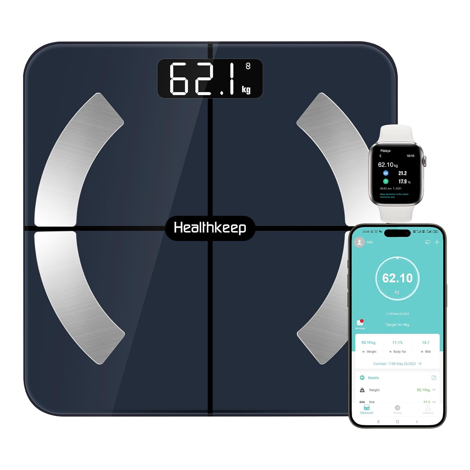Healthkeep Scales for Body Weight with App 13 Body Composition Metrics, Smart Digital Bathroom Scales Bluetooth Weighing Scale Compatible with iOS Android, Max 400lb/180kg, Blue