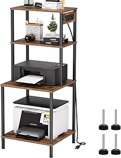 Printer Stand with Charging Station, 49"Tall 4-Tier Printer Stand with Storage, Large Printer Table for Home Office, Kitchen, Living Room, Printer Cart Beside Desk for Printer, Scanner (Rustic Brown)