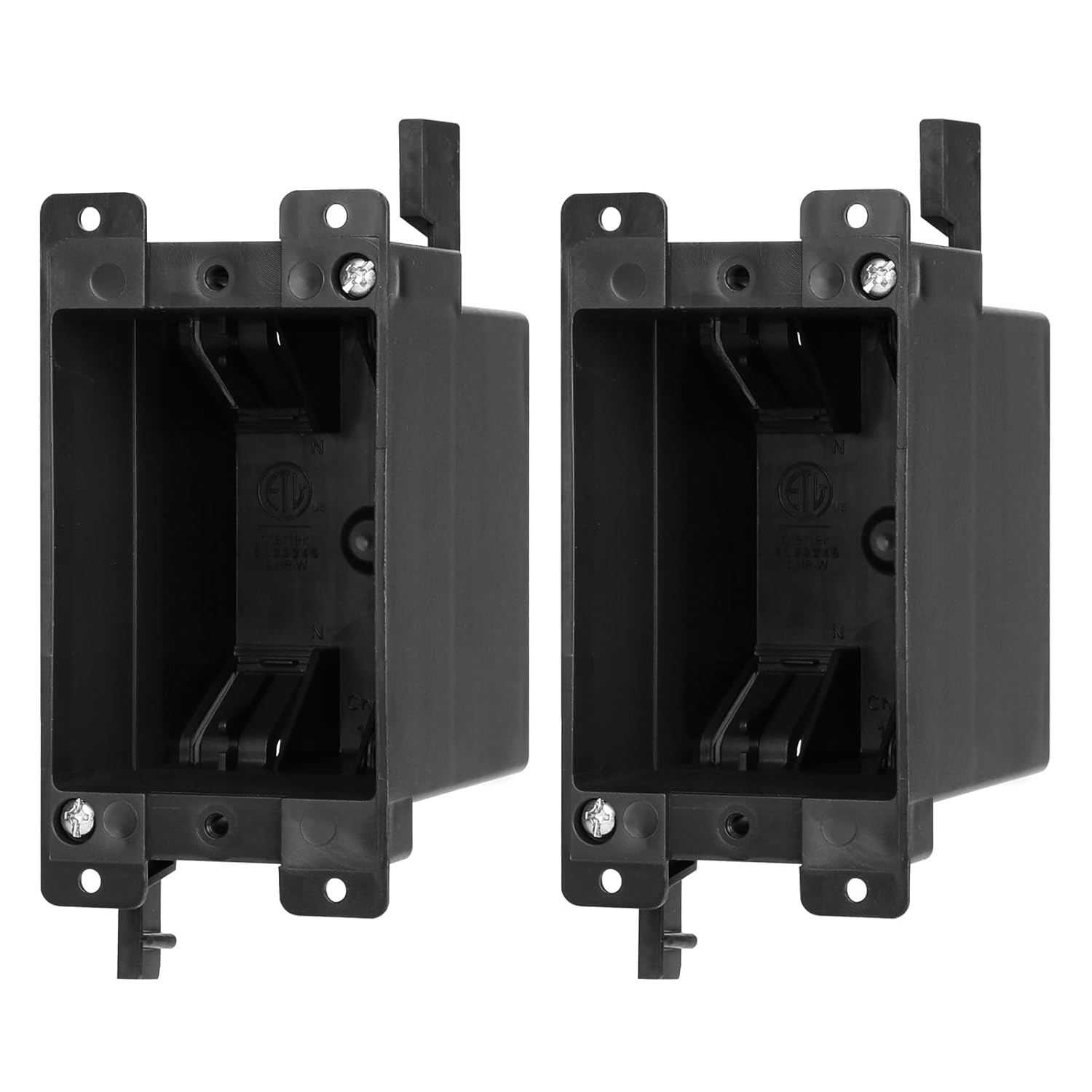 Old Work Outlet/Switch Black Box,ETL Listed, 1-Gang Electrical Outlet Box, PVC Plastic Junction Black Box 14 Cubic Inch, Can Work with Outlets, Dimmers are Used in Combination(2 Pack)