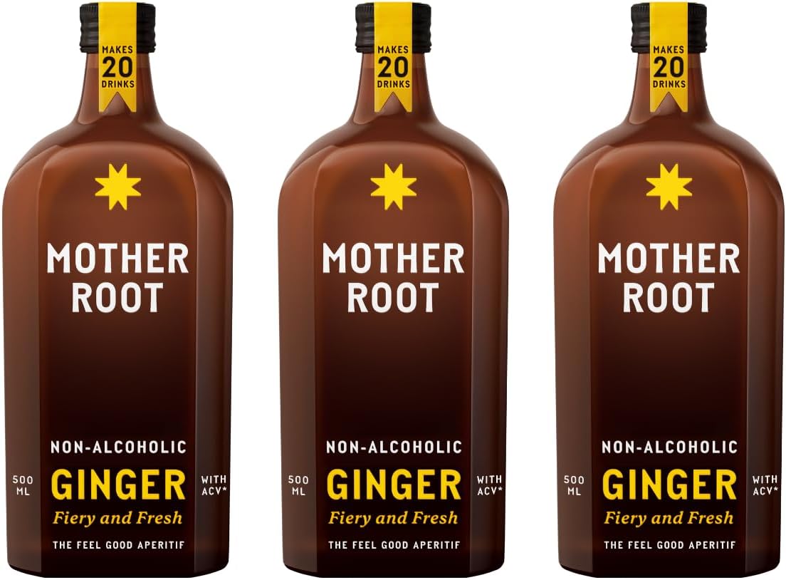 Mother Root Ginger (500ml x 3) | Award-Winning Fiery + Fresh Alcohol-Free Aperitif | As Seen on Dragons’ Den | Benefit Rich Ginger & ACV | Bold, Complex & Delicious | Mix With Soda | Up To 60 Drinks