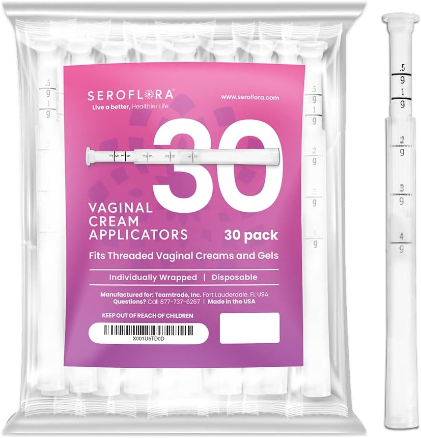 Disposable Vaginal Cream Applicators, Individually Wrapped, fits Threaded Vaginal Creams, Contraceptive Gels, preseed Fertility Lubricant, and Many Other OTC Products. Made in The USA. (30 Count)
