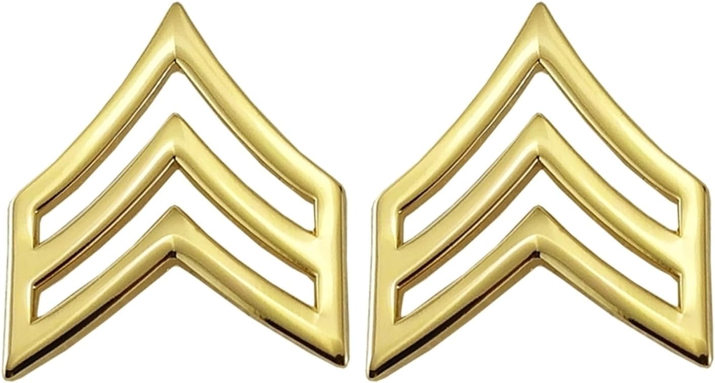 Hero's Pride Rank Insignia, 3 Stripe SGT Chevrons, Clutch Backs, 3/4" Wide, Pack of 2