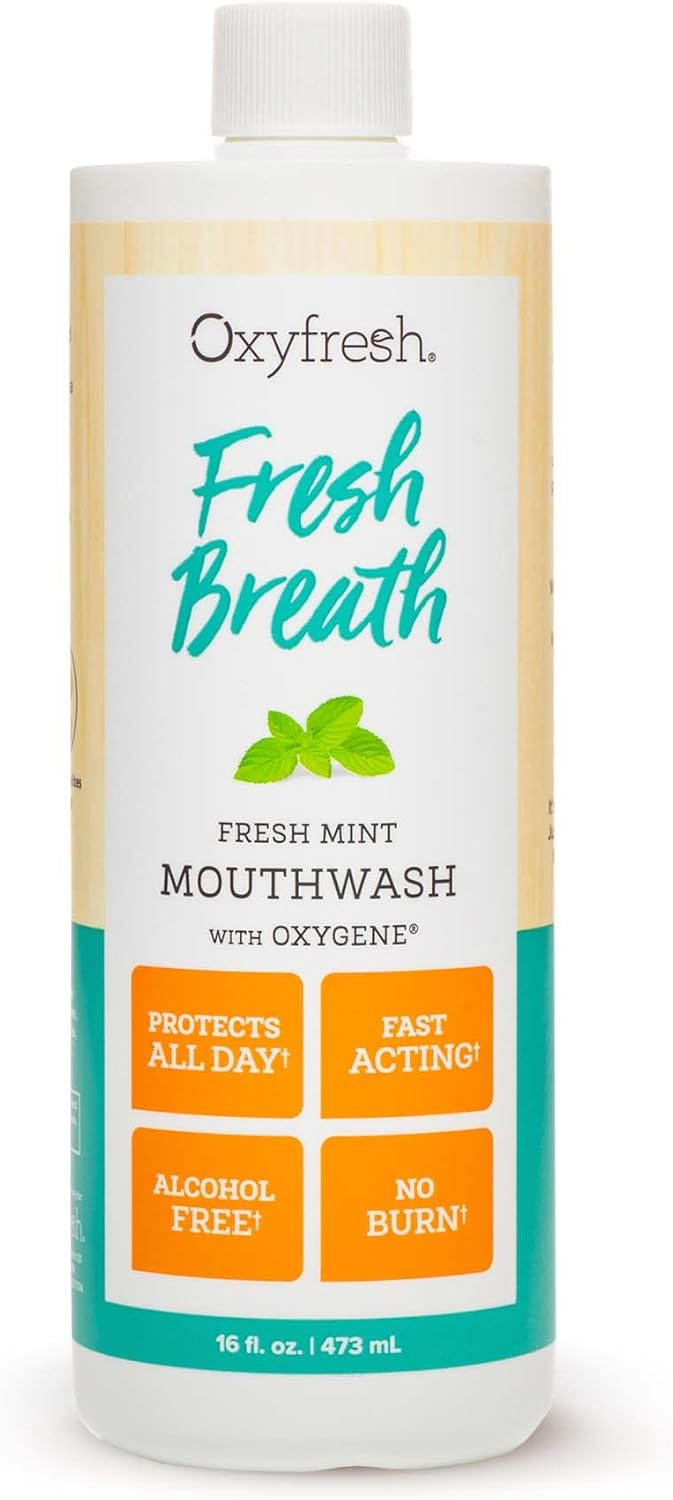 Oxyfresh Fresh Breath Fresh Mint Mouthwash – Dentist Recommended for Long-Lasting Fresher Breath & Healthy Gums | Alcohol & Fluoride Free (1-16 oz Bottle)