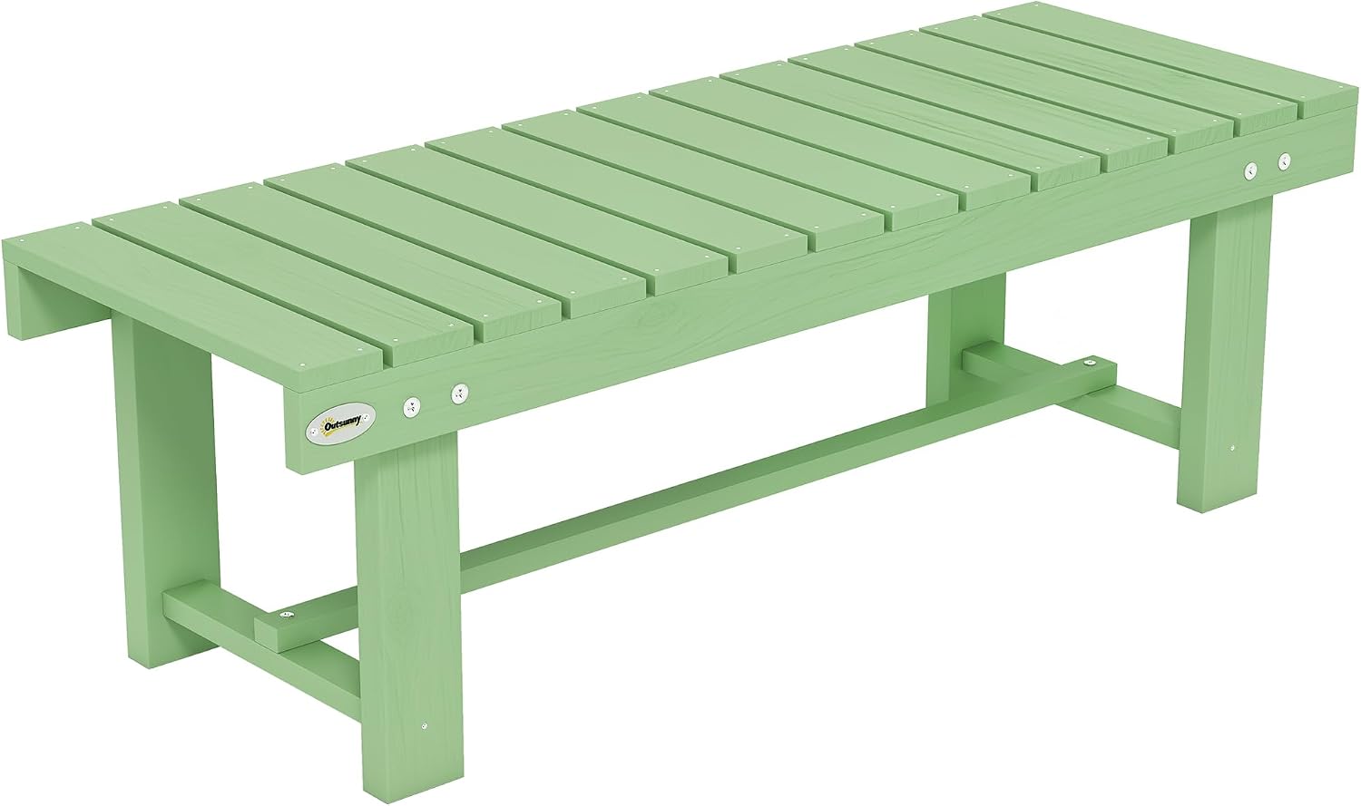 Outsunny Wooden Garden Bench, 2 Seater Outdoor Bench, Fir Wood Backless Patio Loveseat with Slatted Seat for Park, 110 x 38 x 35 cm, 1 Piece, Light Green
