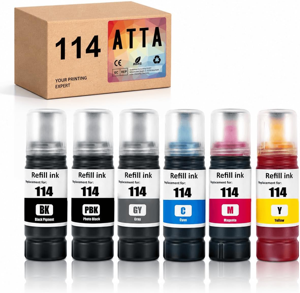 ATTA 114 Ink Bottle Compatible with Epson 114 for EcoTank ET-8500