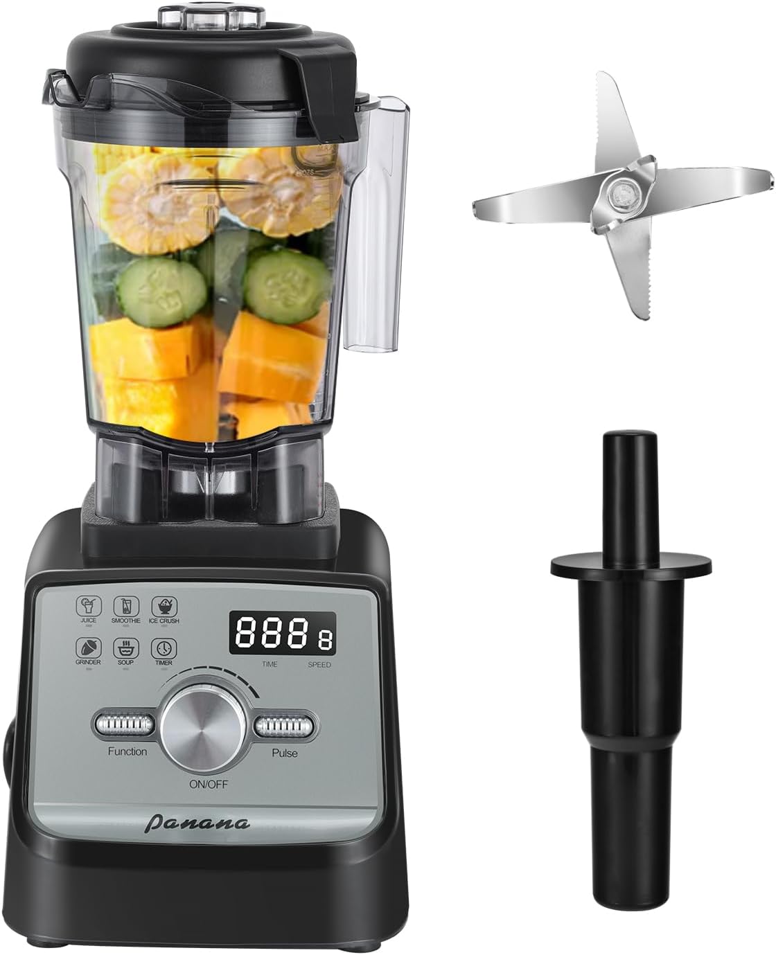 Panana 2000ml Professional Smoothie Blender, 2200W Powerful Blender Smoothie Maker with 5 Menu and 9 Speed for Kitchen Ice Crusher, Smoothies, Fruit Juice, Protein Shake