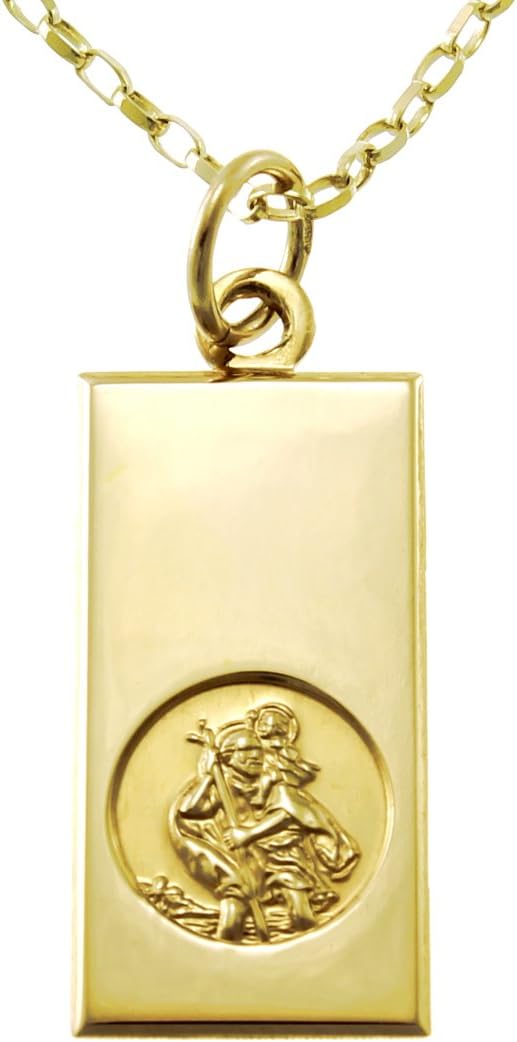 Alexander Castle Solid 9ct Gold St Christopher Pendant Necklace for Women & Children - 20mm x 10mm with 18" 9ct Gold Chain & Jewellery Gift Box