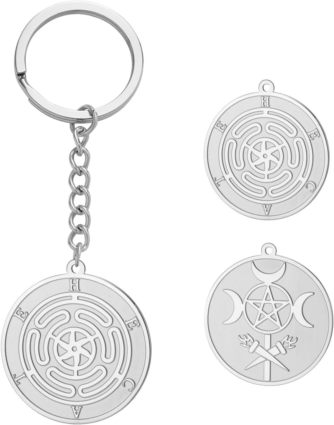 TEAMER Stainless Steel Hekate Wheel Keychain Hecate's Wheel Keychain Wicca Wheel of Hekate Goddess Amulet Jewelry for Women
