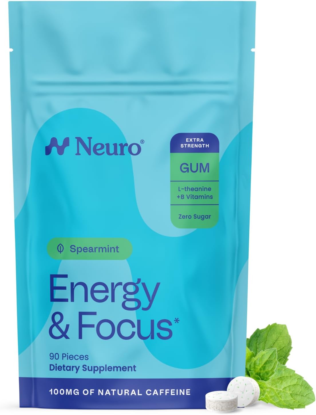 Neuro Energy & Focus Gum, Extra Strength, Spearmint, 90 Count