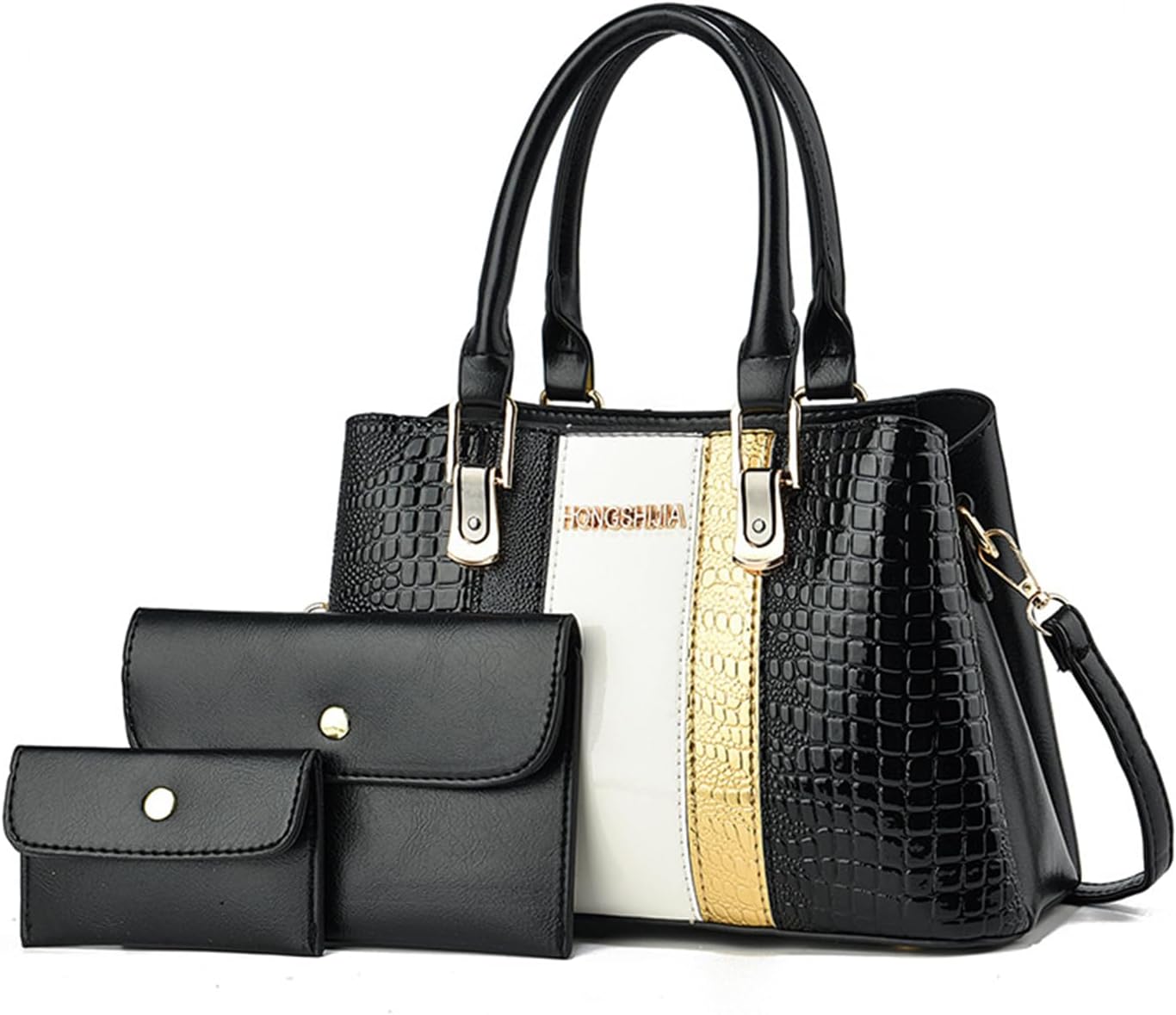 NICOLE & DORIS Womens Handbags and Purse Set Medium Tote Bag 3 in 1 Handbag Patent Leather Top Handle Bag Colourful Shoulder Bags Crossbody Bag for Work Travel Shopping