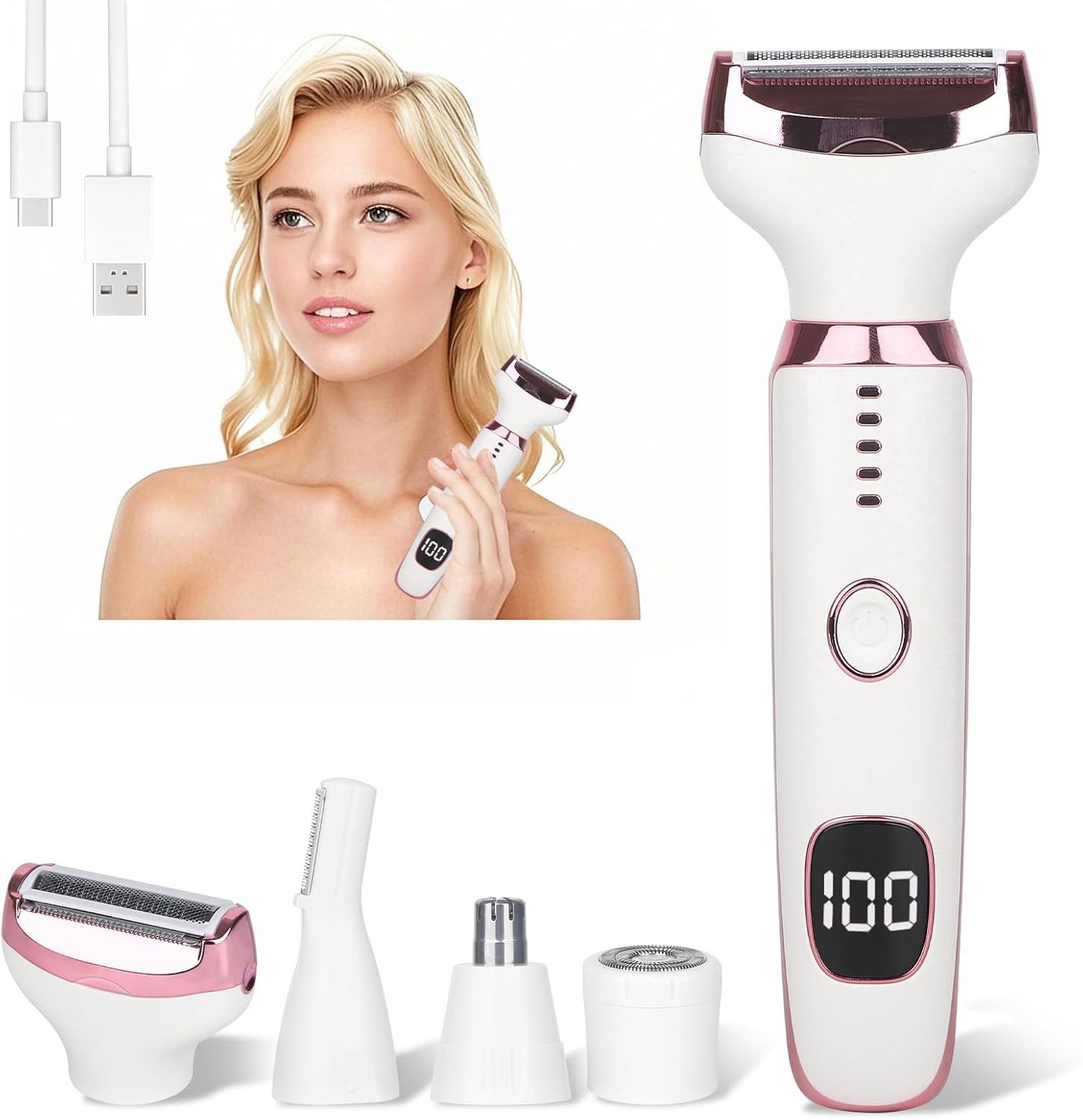 Electric Razors LED Display for Women Men, 2025 Wet/Dry Ladycsdc Shaver,4 in 1 Cordless Hair Remover with IPX7 Waterproof,Smooth & Silky HTYSFTb Electric Grooming Set