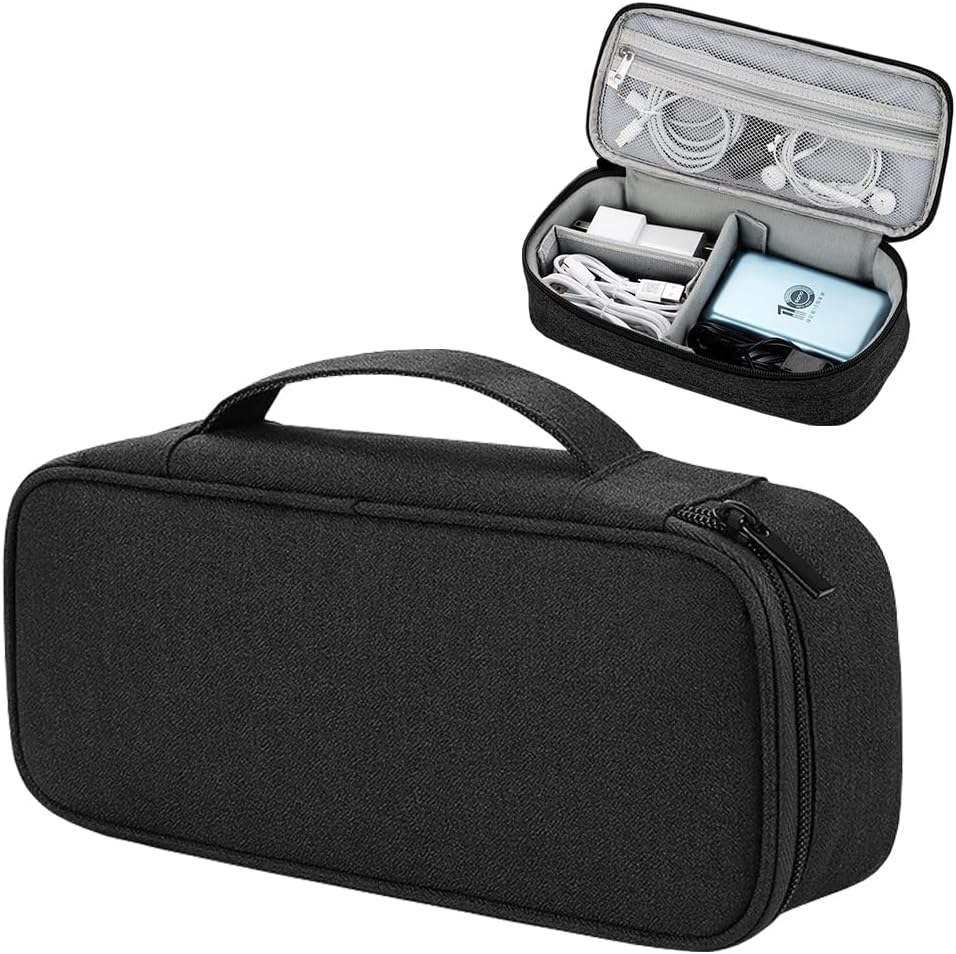 Teskyer Travel Tech Pouch, Protable Cable Organiser Bag, Electronics Accessories Travel Organizer Case for Cable Charger Earphone Power Bank Hard Drive - SM13L (Black)